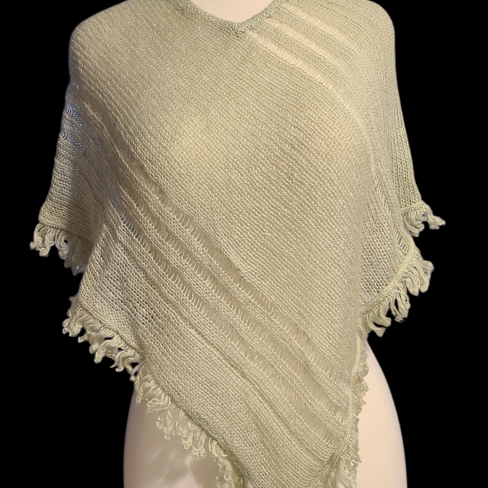 Cream Knit Poncho with Fringe